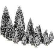 LuVille Kerstdorp Miniatuur Evergreen Bomen - 21 Stuks - H22 x Ø8 cm