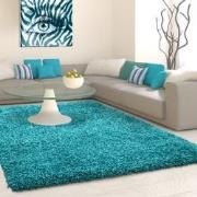 Tapijtenloods Basic Shaggy vloerkleed Turquoise Hoogpolig- 80x250 CM