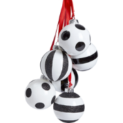 Set van 6 decoratieve kerstballen van wit en zwart glas D6