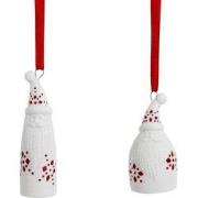 Set van 2 decoratieve witte en rode kerstmannetjes van steengoed H9