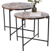 MISOU Bijzettafel - Salontafel - Set van 2 - Metaal met Acacia Hout - ...