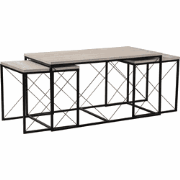 Set van 3 nestbare salontafels, travertin decor en zwart metaal L100 c...