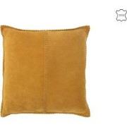 J-Line - Kussen Midden Lijn Leder Mosterd - 45x45x8cm