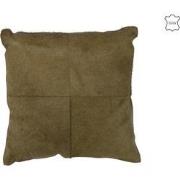 J-Line - Kussen Koehaar Leder Olijf - 45x45x8cm
