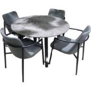 Tuinset Teeburu tafel black, concrete dia. 120 cm met 4 stoelen Youkou...