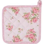 Clayre & Eef Kind Pannenlap  16x16 cm Roze Katoen Vierkant Rozen