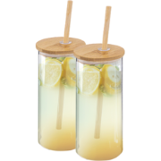 OTIX Drinkglazen - met Bamboo Deksel en Rietje - 2 Stuks - 400 ml - Wa...