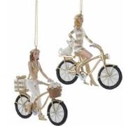 Ornament plastic meisje op fiets gd l10cm