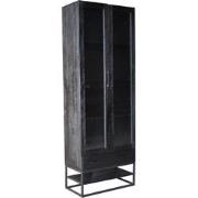 Vitrinekast Zwart - Mangohout - 80x40x220cm - Kast Myron