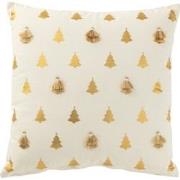 J-Line - Kussen Kerstbomen Kwasten Katoen Wit/goud - 45x45x12cm