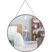 MISOU Spiegel - Rond - Glas met Ophangketting - Modern - Zwart - 29 cm...