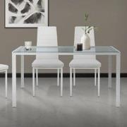 Eettafel voor 4-6 personen 120x70x75 cm wit glazen tafel met stalen fr...