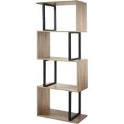 Boekenkast met 4 Niveaus en Houten Decor en Metalen Staanders - H148cm