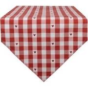 Clayre & Eef Tafelloper 50x160 cm Rood Wit Katoen Harten Ruiten