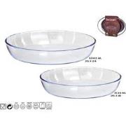 2 Glazen ovenschalen/serveerschalen rond/ovaal 26 en 35 cm  - Ovenscho...
