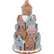 Clayre & Eef Gingerbread house met LED Ø19x28 cm Bruin Blauw Kunststof...