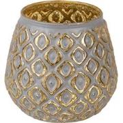 Clayre & Eef Theelichthouder  Ø 9x8 cm Goudkleurig Grijs Glas Rond Wax...