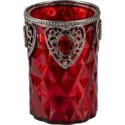 Clayre & Eef Theelichthouder  Ø 9x14 cm Rood Glas Metaal Rond Waxineli...