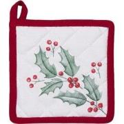 Clayre & Eef Kind Pannenlap  16x16 cm Wit Rood Katoen Hert Hulstblader...