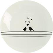 Clayre & Eef Dinerbord  Ø 26 cm Wit Zwart Porselein Rond Harten Vogels...