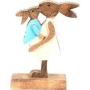 Clayre & Eef Beeld Konijn 15x6x22 cm Bruin Roze Hout Woonaccessoires
