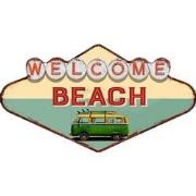 Clayre & Eef Wanddecoratie  49x27 cm Groen Rood Ijzer Welcome Beach Mu...