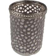 Clayre & Eef Theelichthouder  Ø 6x7 cm Grijs Glas Metaal Waxinelichtho...