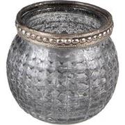 Clayre & Eef Theelichthouder  Ø 6x5 cm Grijs Glas Metaal Waxinelichtho...