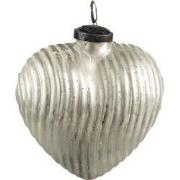Clayre & Eef Kerstbal  7x4x8 cm Zilverkleurig Glas Hartvormig Kerstdec...