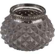 Clayre & Eef Theelichthouder  Ø 11x8 cm Grijs Glas Metaal Waxinelichth...