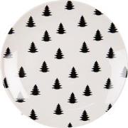 Clayre & Eef Ontbijtbord  Ø 20 cm Beige Zwart Porselein Rond Kerstboom...