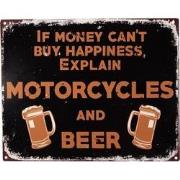Clayre & Eef Tekstbord  25x20 cm Zwart Ijzer Bier If money can't buy h...