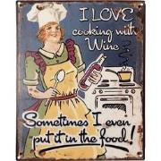 Clayre & Eef Tekstbord  20x25 cm Geel Ijzer wine Wandbord