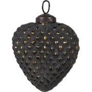 Clayre & Eef Kerstbal 7x3x8 cm Zwart Glas Hartvormig Kerstboomversieri...