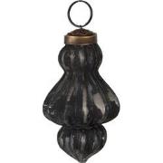Clayre & Eef Kerstbal Ø 5x8 cm Zwart Grijs Glas Kerstboomversiering