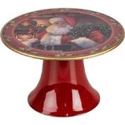 Clayre & Eef Taartplateau op Voet Ø 16x10 cm Rood Kunststof Rond Kerst...