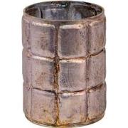 Clayre & Eef Theelichthouder  Ø 7x9 cm Zilverkleurig Glas Rond Waxinel...