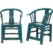 Fine Asianliving Begin 19e Eeuw Antieke Paar Chinese Armstoelen Blauw