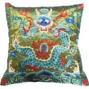 Fine Asianliving Kussenhoes Volledig Geborduurd Groen Draak 45x45cm