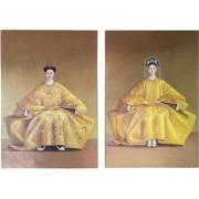 Fine Asianliving Schilderij Set/2 Chinees Keizer Paar Handgeschilderd