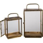 Clayre & Eef Lantaarn Set van 2  Koperkleurig Metaal Glas Kaarsenhoude...