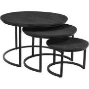 Industriële bijzettafel rond massief Mango zwart - Set van 3