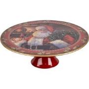 Clayre & Eef Taartplateau op Voet Ø 29x10 cm Rood Kunststof Rond Kerst...