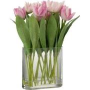 J-Line - Tulpen In Vaas Ovaal Plastiek Glas Roze - 19x12x38cm