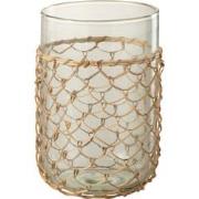 J-Line - Vaas Breiwerk Glas/riet Transparant Small - 14x14x21cm