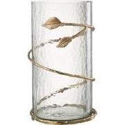 J-Line - Vaas Blad Lang Glas/ijzer Transparant/goud - 17.5x17.5x34cm