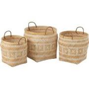 J-Line - Set Van 3 Mand Patronen Handvaten Bamboe Naturel/wit - 40x40x...