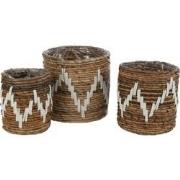 J-Line - Set Van 3 Manden Fanny Bananenbladeren Natuur/wit - 22x22x19c...