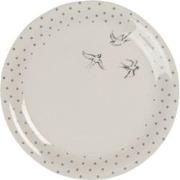 Clayre & Eef Ontbijtbord  Ø 20 cm Beige Grijs Keramiek Rond Vogels Bor...