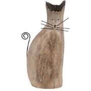 Clayre & Eef Decoratie Beeld Kat 26 cm Bruin Hout IJzer